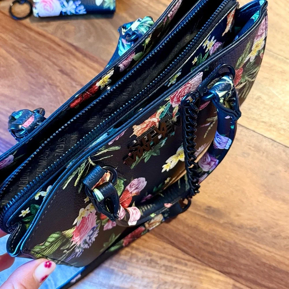 Steve Madden Floral Black Leather Women's Bag - Picture 7 of 13